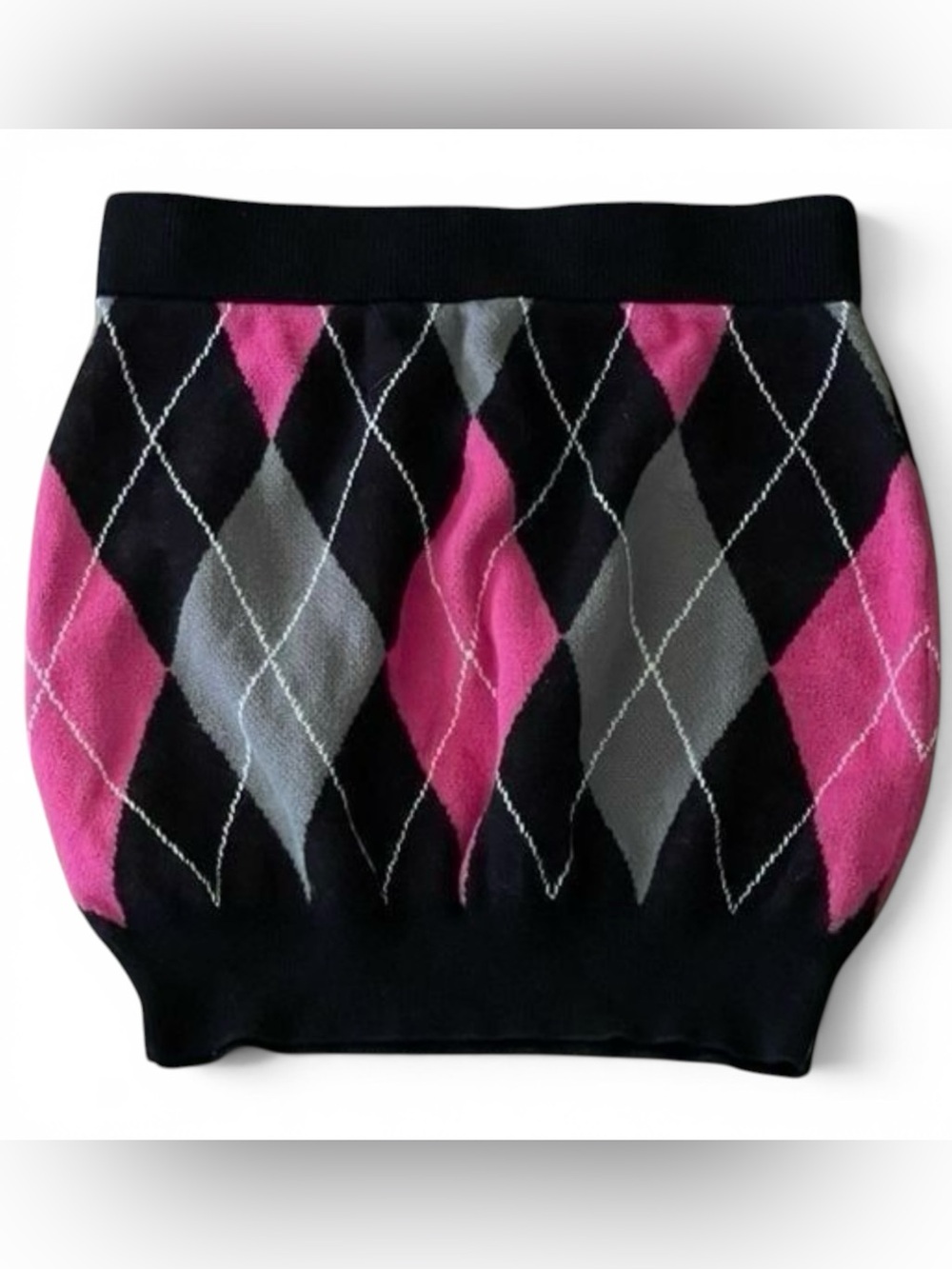 Current Mood by Dollskill Backyard Betty Argyle Mini Skirt Pink Black White S